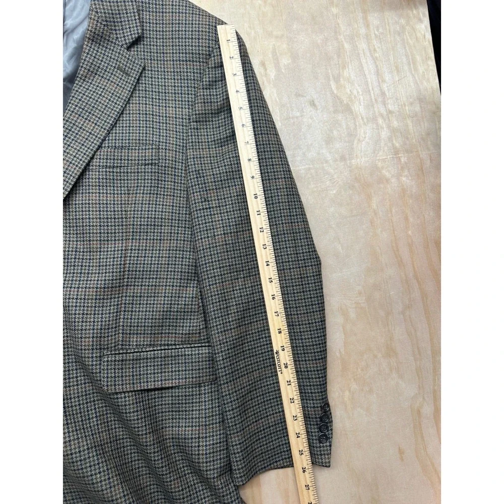 Lauren Ralph Lauren Mens 44L‎ 100% Lambswool Blazer Brown Houndstooth Sport Coat